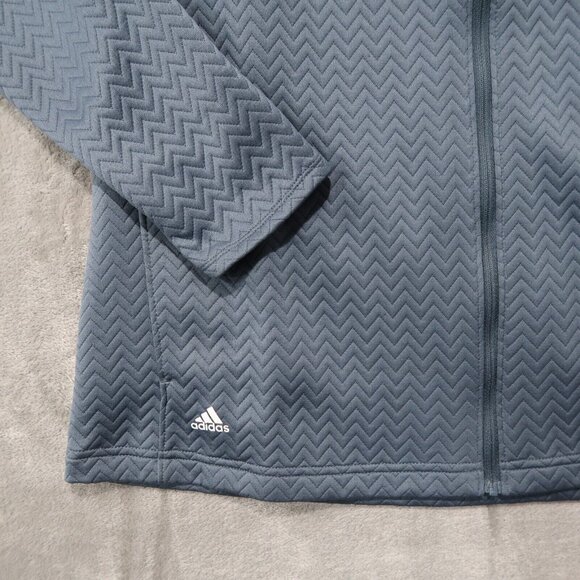 Adidas Jacket Women L Blue Textured Layer Jacket Full Zip Embroidery Golf Gym - Picture 3 of 16